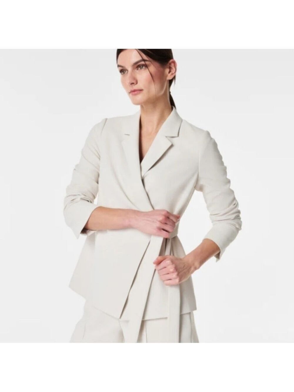Spanx Carefree Crepe Wrap Blazer Wrinkle free Sz Large Ivory